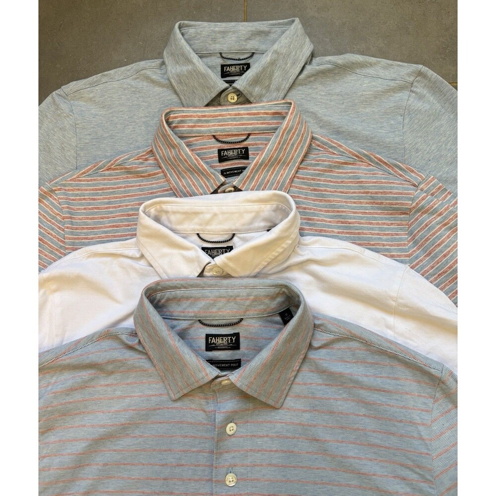 Faherty Movement Polo Men's Medium Lot of 4 Short Sleeve Cotton Shirts